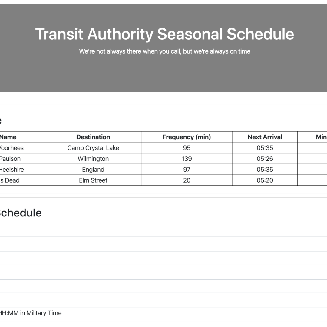 train schedule